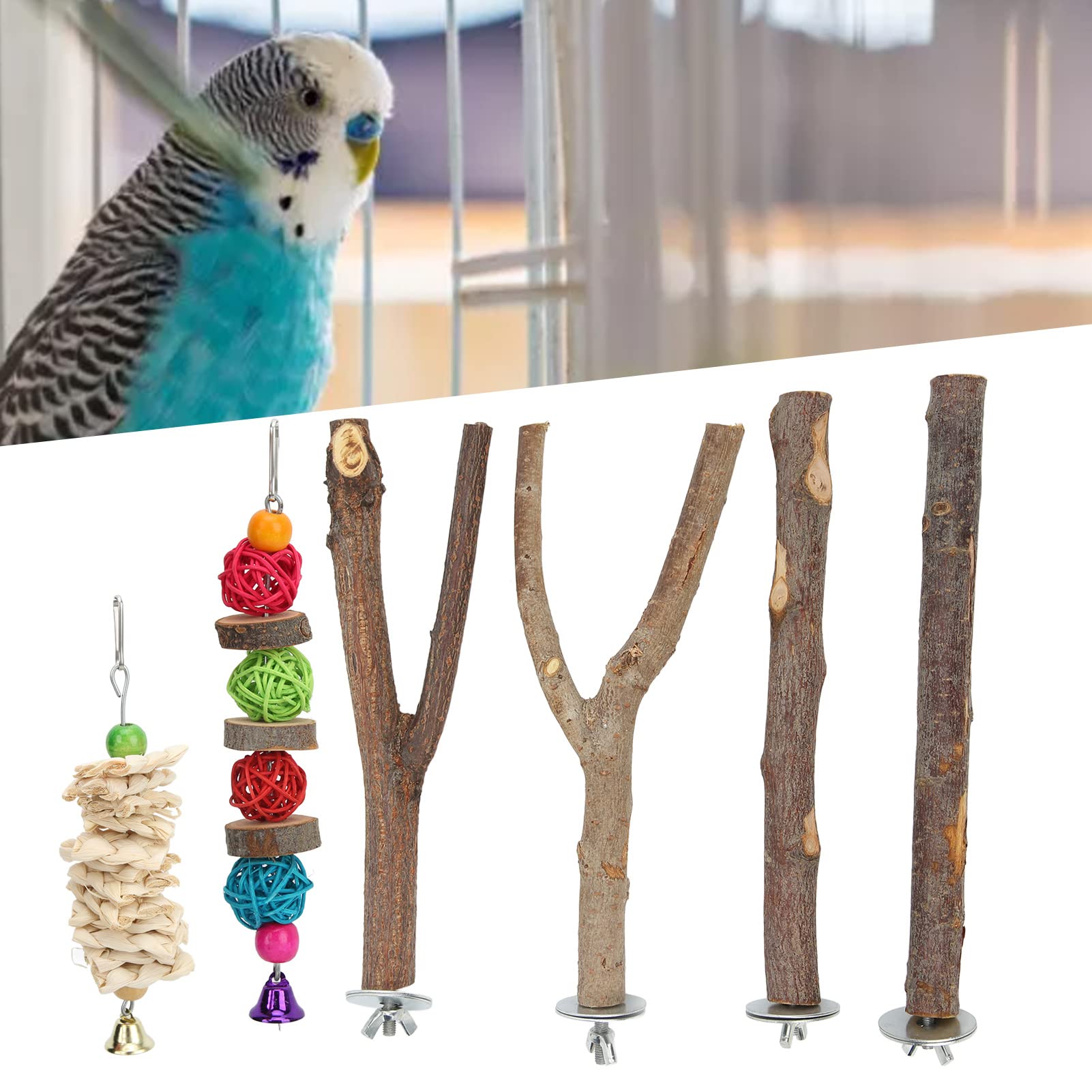 Gavigain Applewood Bird Perch Set, Sturdy and Non , Promotes Feet, Easy Installation, for Small Birds like Parrots, Budgies, Canaries