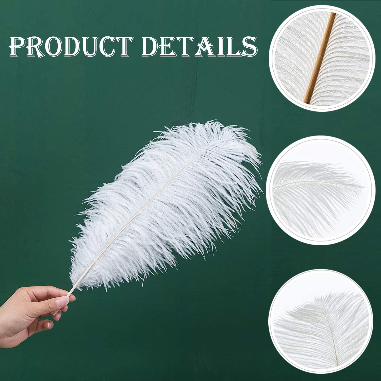 Ostrich Feathers,14pcs White Ostrich Feathers,Natural Ostrich Feathers,8-10in(20-25cm) Large White Feathers,White Feathers for Crafts,for DIY Craft Art Design Home Wedding Table Decoration - Image 3