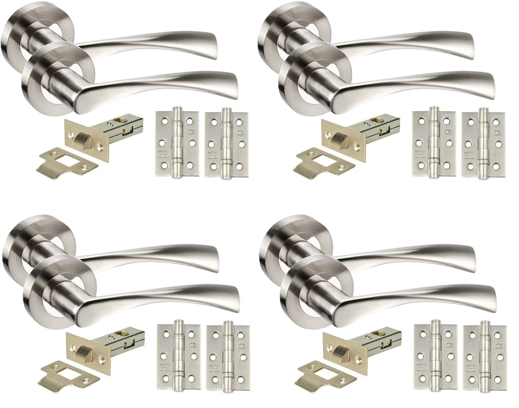 Golden Grace Astrid Duo Chrome Door Handle Set - 4 Pack - Silver