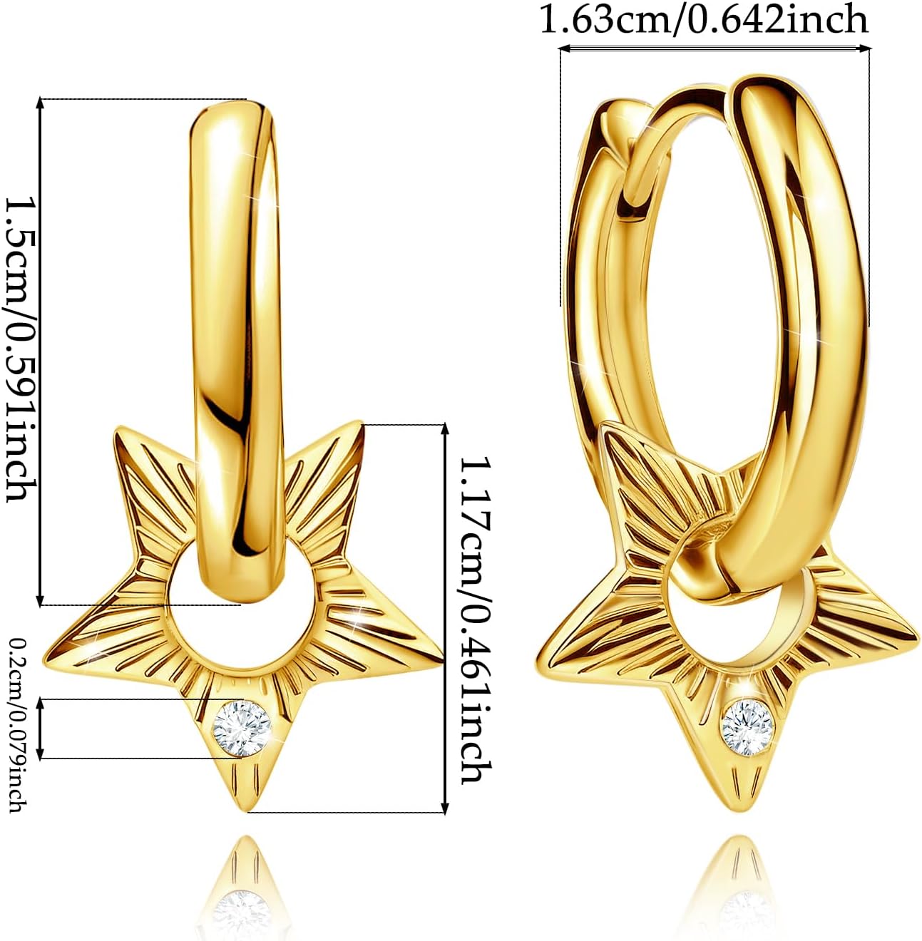 Small Star Hoop Earrings for Teen Girls Women - Sterling Silver Gold Star Earrings Hypoallergenic Cubic Zirconia Lightweight Loop Earrings Fashion Women's Earrings Gifts for Christmas - Image 6