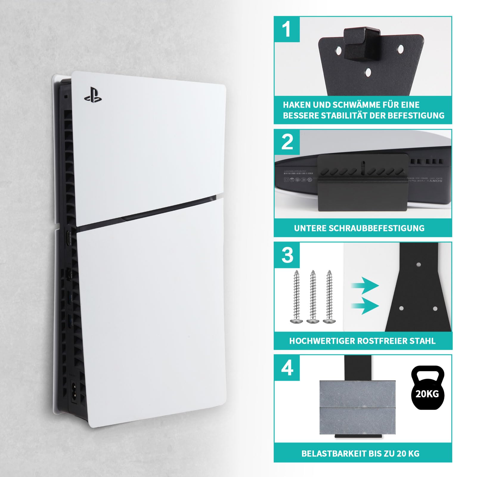 Marvelights Supporto da parete PS5 Slim per disco e digitale, fissaggio verticale Playstation5 Slim console robusta, con viti e apertura di ventilazione, Nero