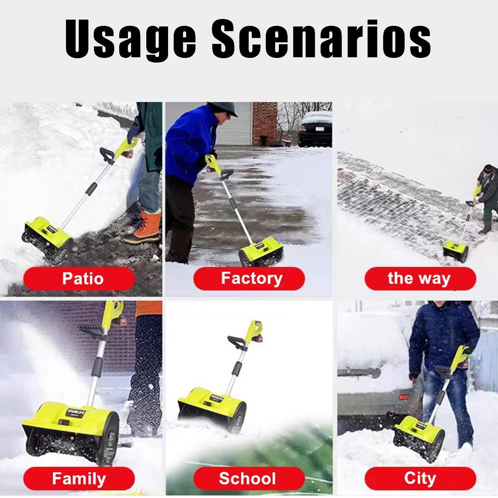 Pala de nieve eléctrica inalámbrica, soplador de nieve de 1200 W con dirección ajustable y mango telescópico, 2 baterías, para entradas y aceras