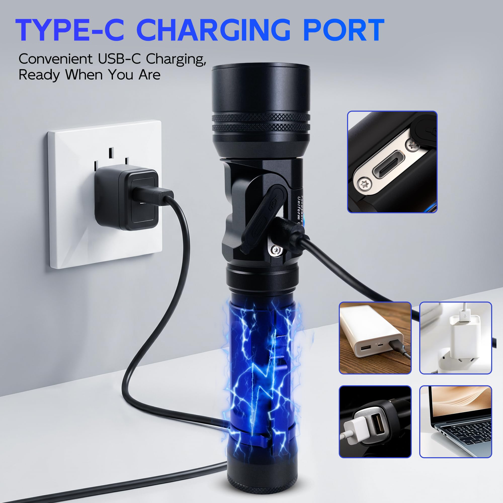 Luz negra de 365 nm, linterna UV recargable, cabeza ajustable de 105° y zoom, cola magnética, potente luz negra para fugas de NDT, seguimiento de sangre, orina de mascotas, vidrio de uranio, escorpión