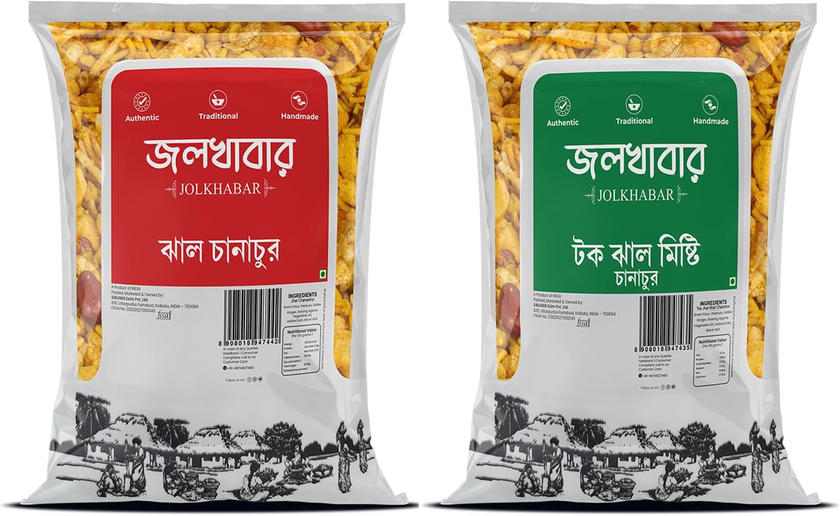 JOLKHABAR | Chanachur Monthly Combo Pack | Tok Jhal Misti - Jhal Chanachur Combo | Authentic Bengali Chanachur | 800 gms (400 gm each) - Pack of 2