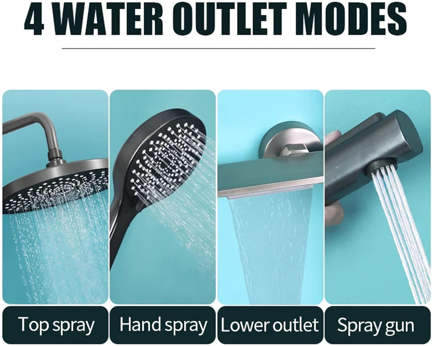 Shower System, Gray Bathroom Shower Faucet Set Complete 4 Functions Shower Fixtures Wall Mounted Shower Kit with Rain Shower Head, 3 Modes Handheld Shower Head, Tub Spout, Bidet Sprayer