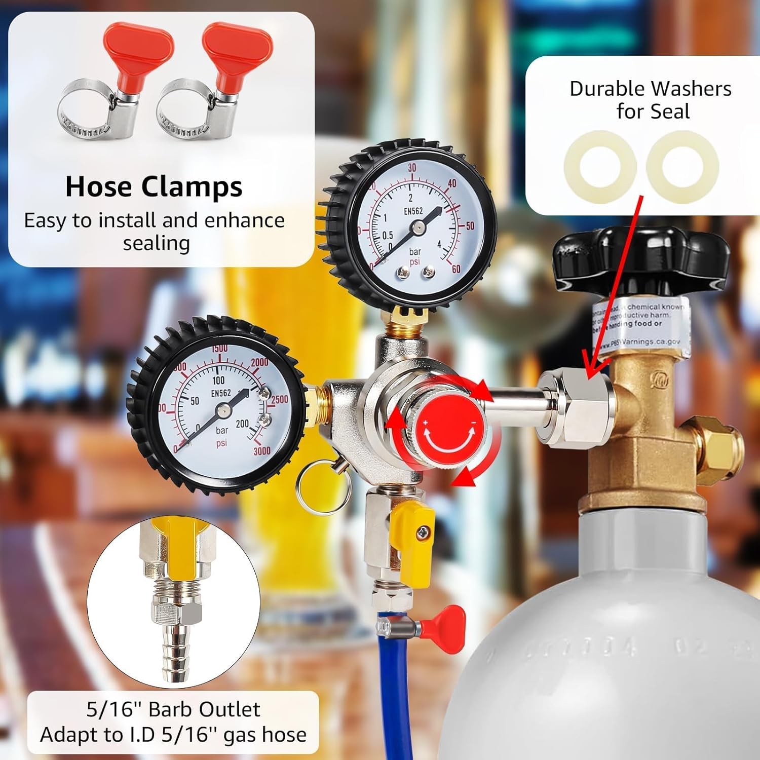 CO2 Regulator Beer Regulator CGA-320 Kegerator Regulator CO2 Beer Keg Regulator with 0-55PSI Working Pressure,CO2 Keg Pressure Regulator for Home Brewing