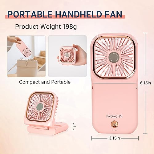 Miniatura 5 de FADACHY Ventilador portátil de mano para exteriores, cargador de banco de energía, mini ventilador de 3000 mAh, soporte para teléfono USB, banco de