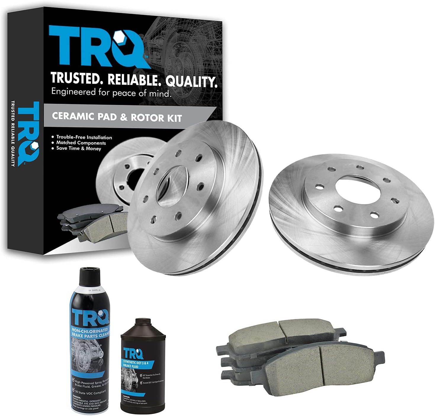TRQ Front Brake Pad & Rotor Kit Brake Chemical Kit Brake Pads Brake Rotor Ceramic Compatible with 2004-2008 Ford F-150