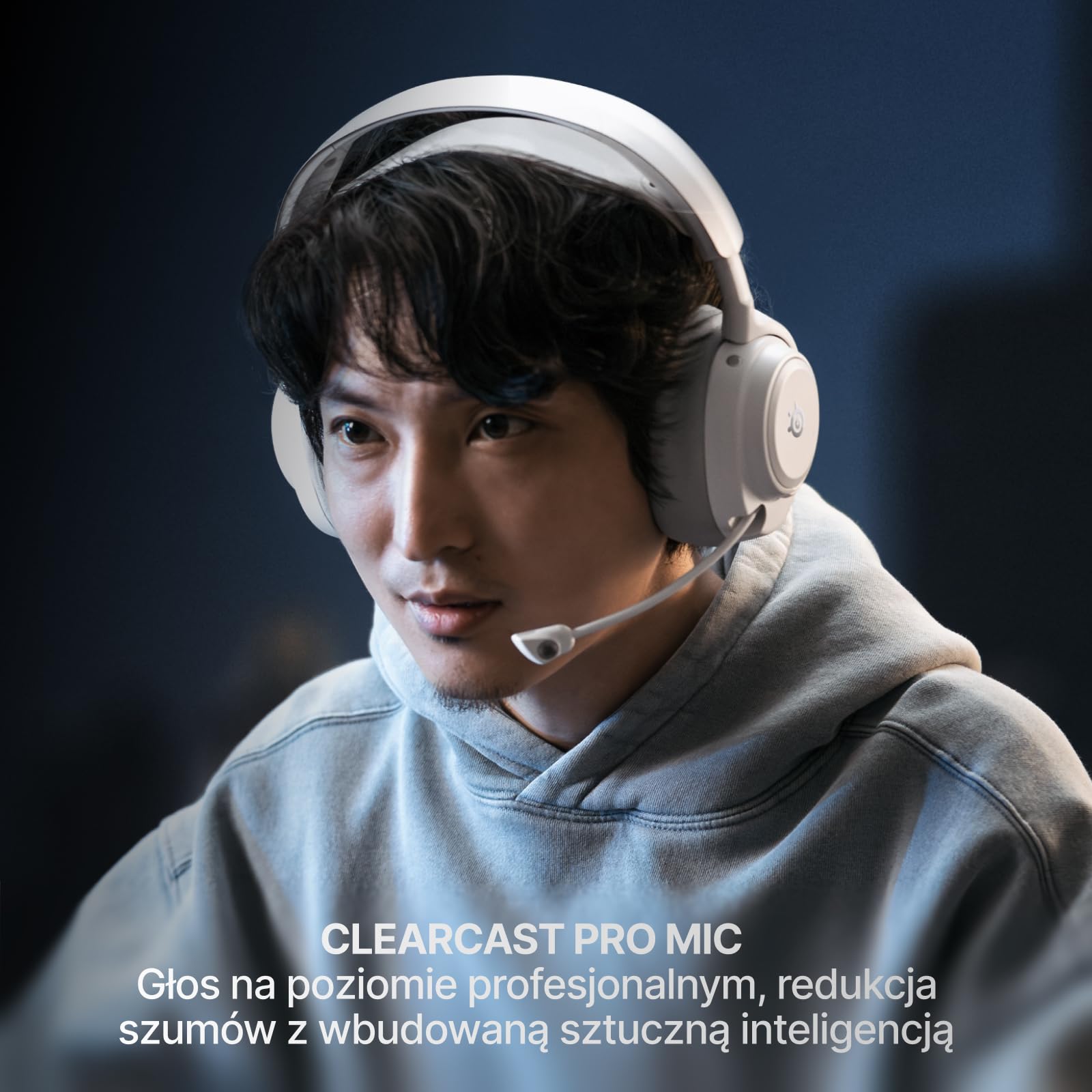SteelSeries Arctis Nova Pro Omni – Bezprzewodowy dźwięk Hi‑Res, 96kHz/24bit, ANC, mikrofon ClearCast Pro, redukcja szumów AI, aplikacja mobilna, Mix 2,4GHz + BT, OmniPlay PC+PlayStation+Xbox – Biały