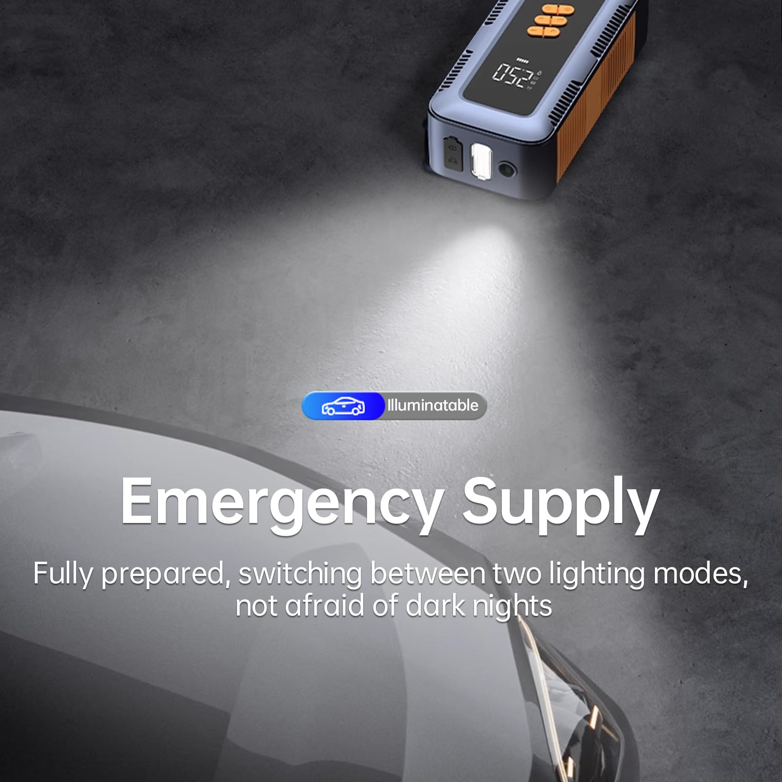 BEACONDESI Portable Multifunction Jump Starter with 24 Months Standby, Tire Inflator, Power Bank, Handy Flashlight, Battery Booster Jump Box Tools, Advanced Safety Protection and Rugged Design