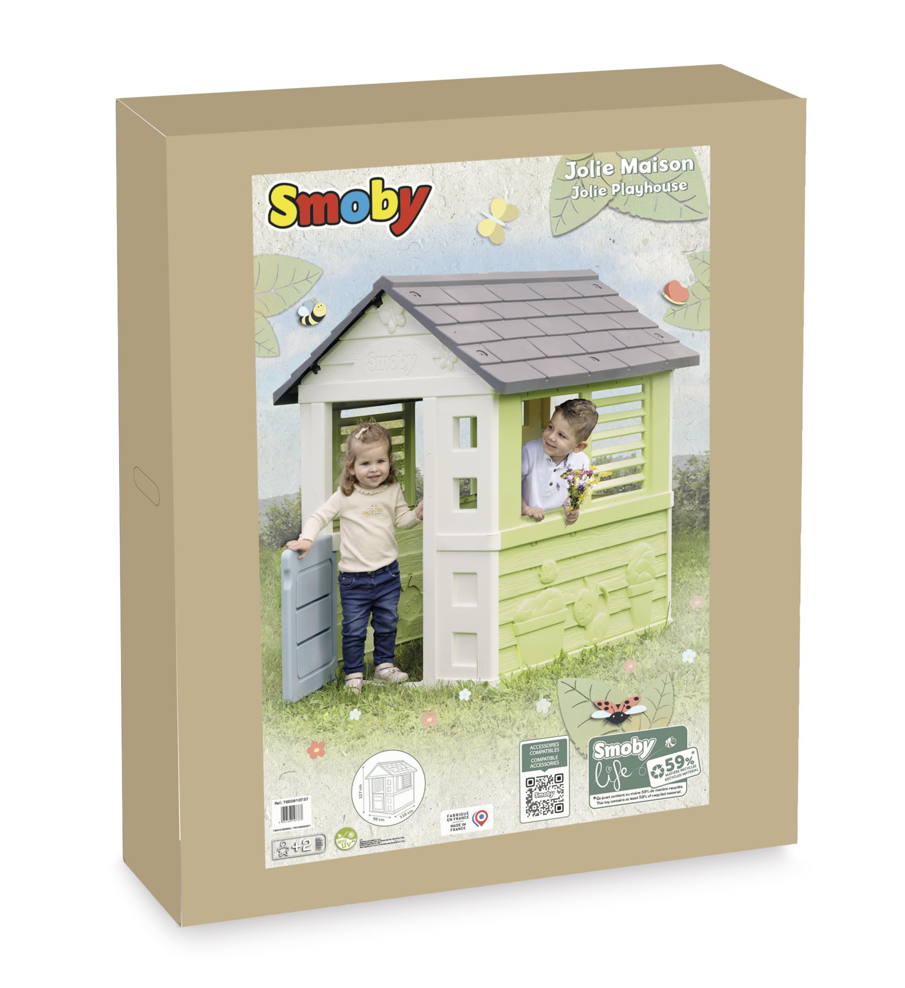 Smoby Life - Casa Bella - Design Moderno - Cancello, Finestre con Persiane - Materiale Riciclato - Dai 2 Anni - Prodotto in Francia