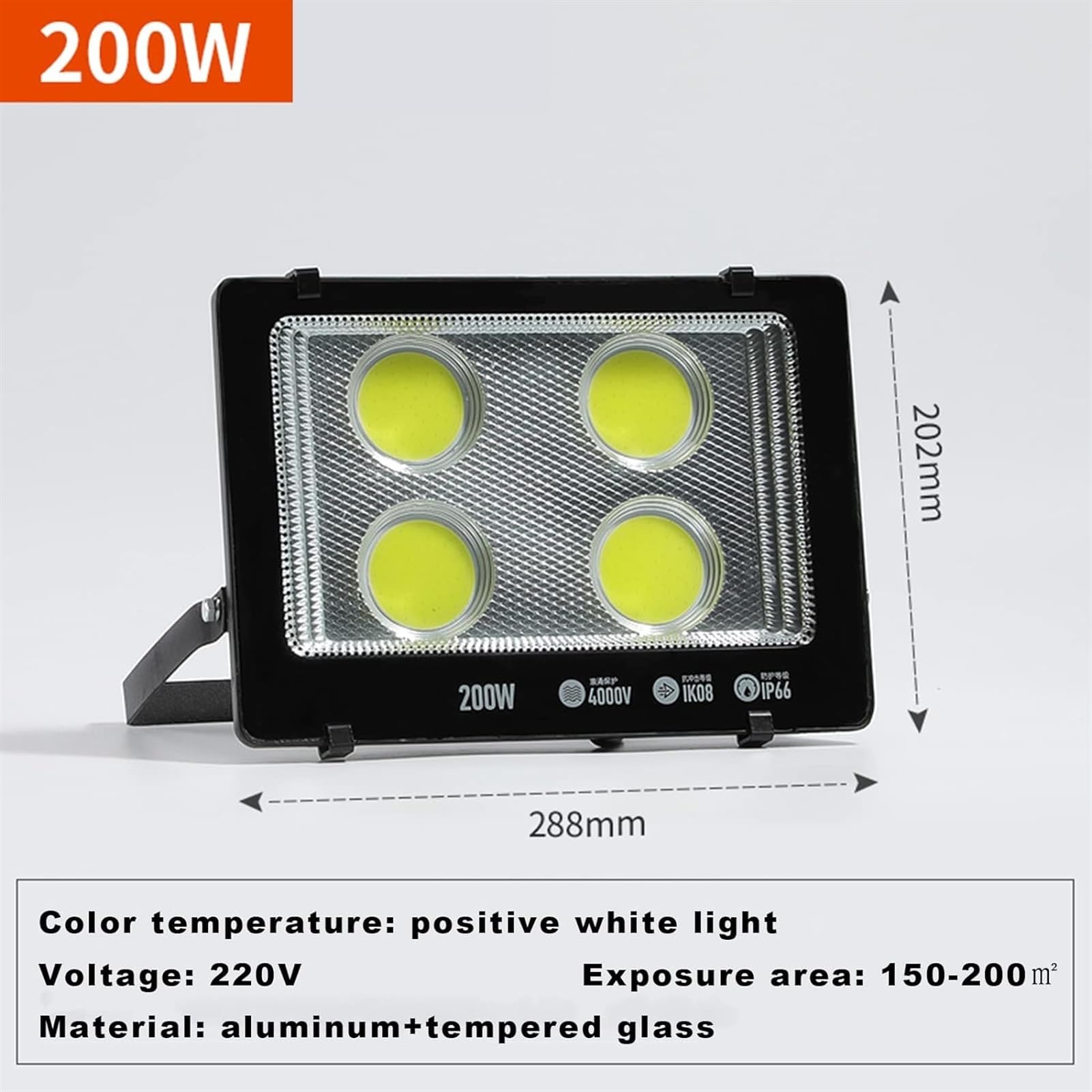 lampy solarne, Bardzo jasne, zewnętrzne światło punktowe z regulacją w zakresie 180°, pozytywne, białe oświetlenie robocze(200W)