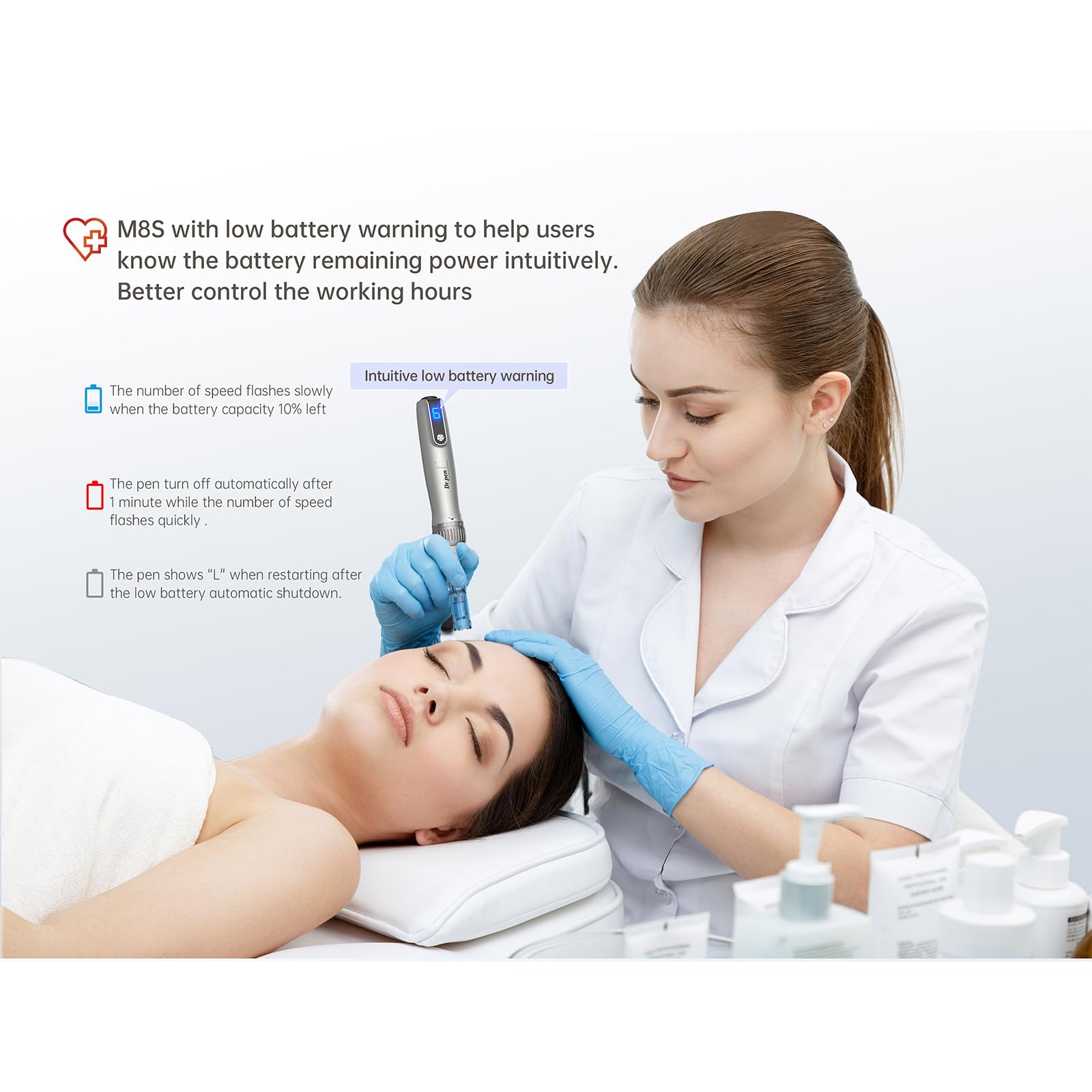 Dr. Pen Microneedling Pen – M8S Wireless & Wired Operation | Adjustable 0–2.5mm Needle Depth | LED Digital Display | 6 Speed Levels (Up to 18,000 RPM) | Includes Multiple Needle Cartridges | Professional Skincare Tool for Face, Body & Hair — view 6