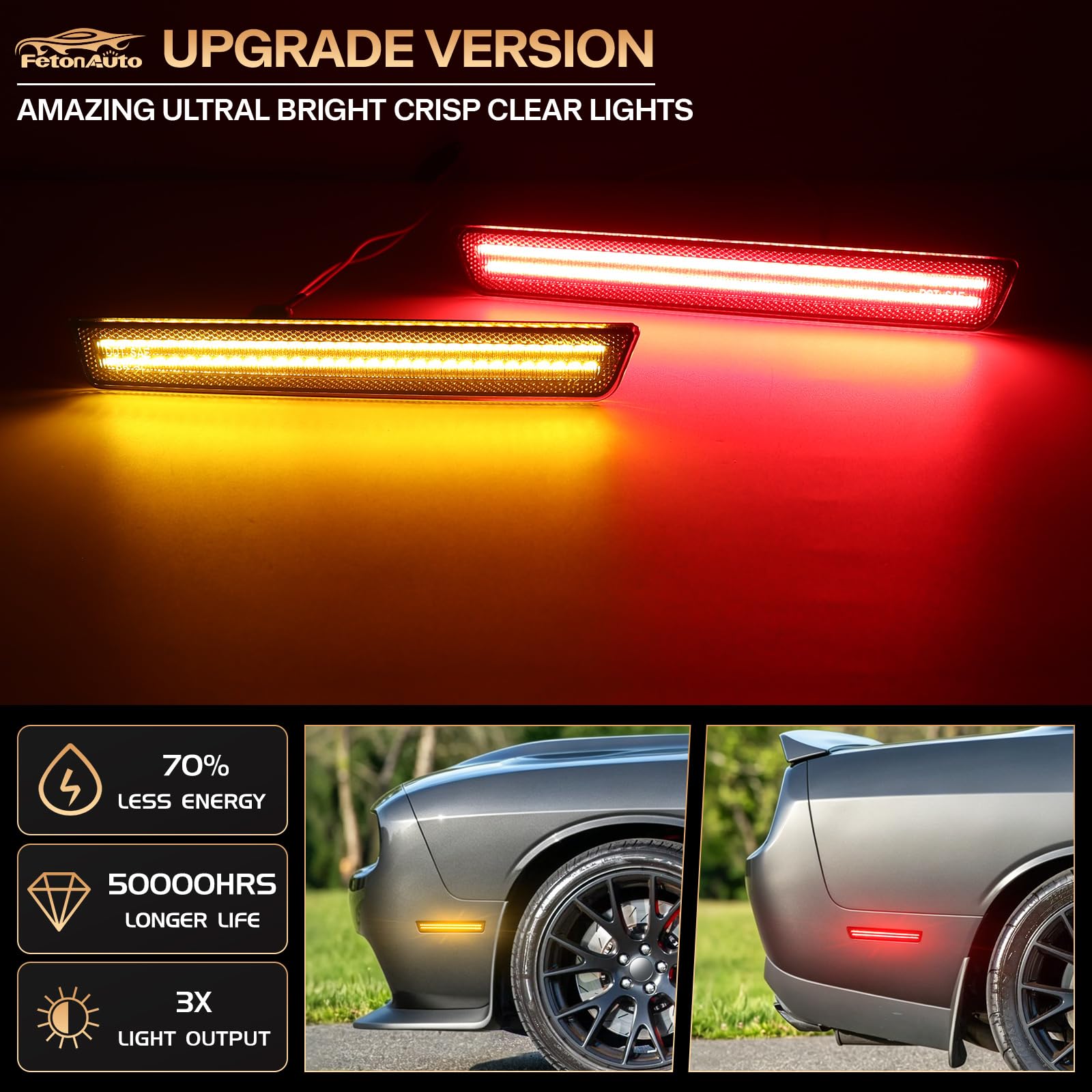 FetonAuto Front Rear LED Side Marker Lights for Dodge Challenger