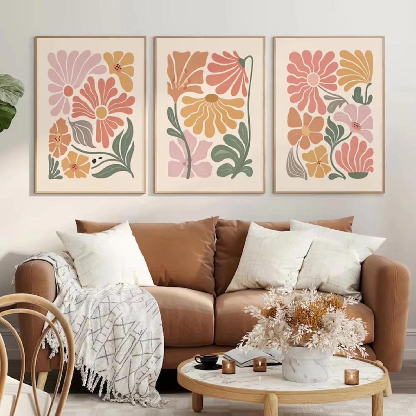 Baibexing Boho Abstract Flower Market Botanical Floral Poster Print Canvas Painting Wall Art Picture Home Decor 50X70Cmx3Pcs Unframed