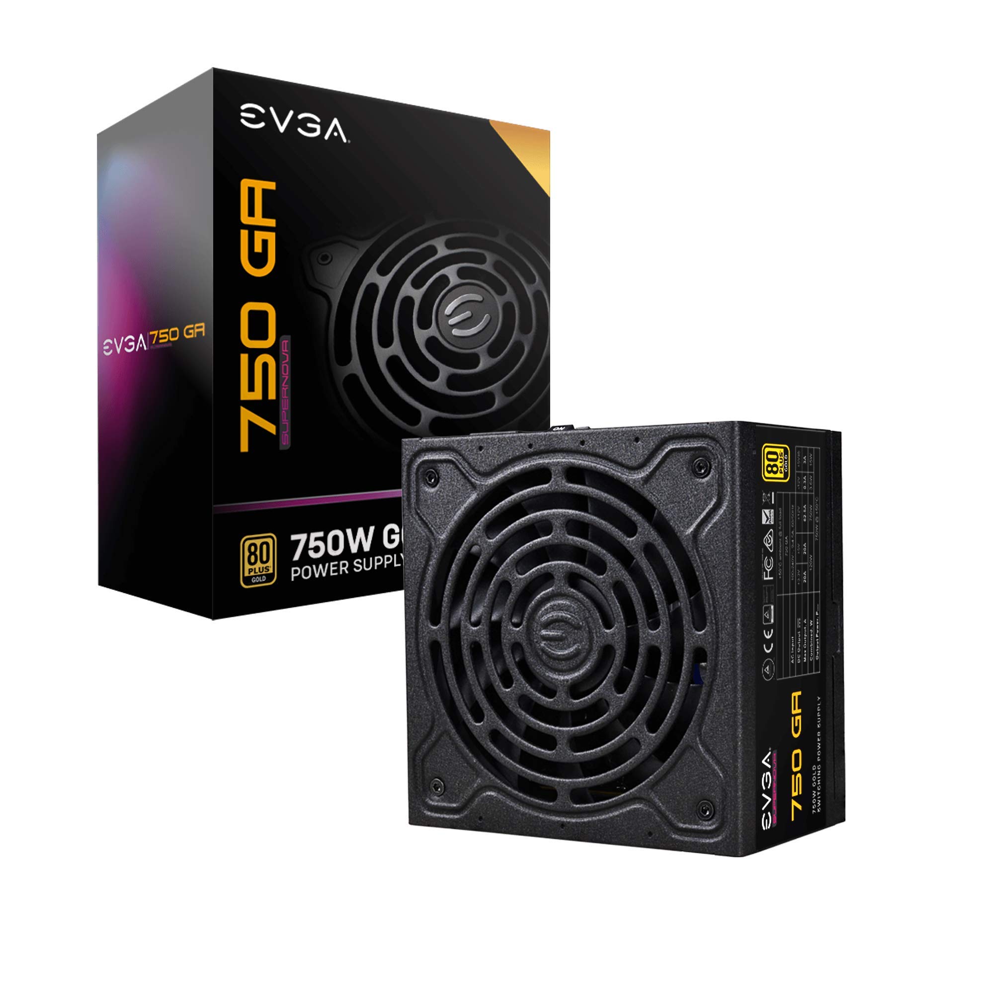 EVGA SuperNOVA 750 GA, 80 Plus Gold 750W, Fully Modular, Eco Mode, 10 Year Warranty, Includes Power ON Self r, Compact 150mm Size, Power Supply 220-GA-0750-X3 (UK)