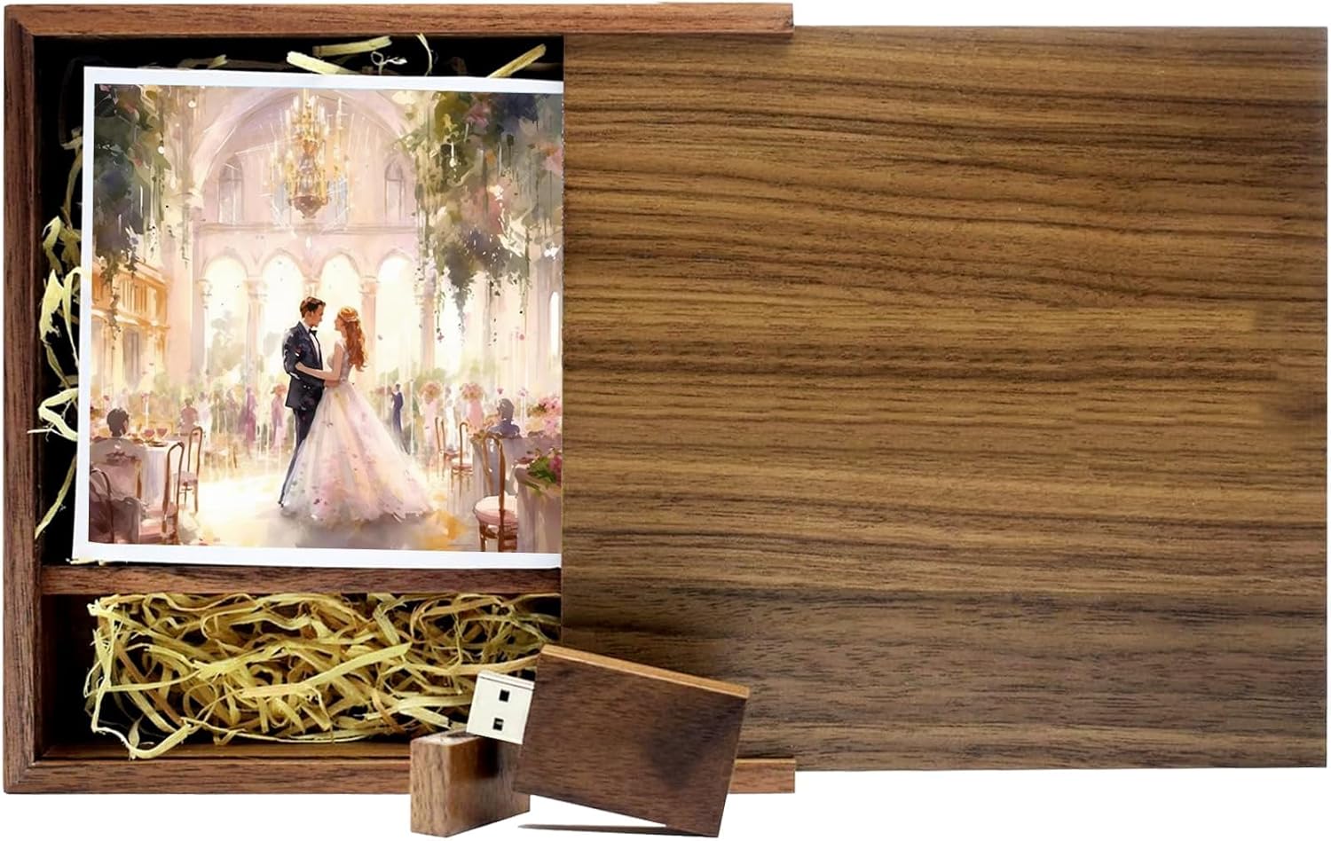 32GB USB 3.0 Wedding USB Flash Drive with Wooden Gift Box TATMOHIK Wood Thumb Drive for Storing Photos Walnut Wooden Jump Drive for Keepsakes for Anniversary/Birthday/Photographer/Wedding