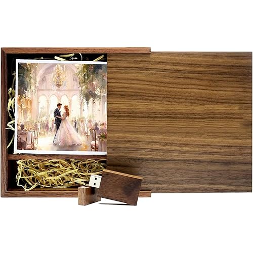 32GB USB 3.0 Wedding USB Flash Drive with Wooden Gift Box TATMOHIK Wood Thumb Drive for Storing Photos Walnut Wooden Jump Drive for Keepsakes for Anniversary/Birthday/Photographer/Wedding
