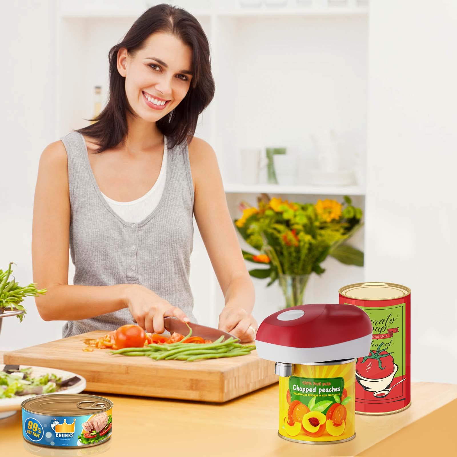 Apriscatole Elettrico One Touch HAUSHOF - Automatico, Bordo Liscio, Con 4 Batterie, Per Cucina - Foto 2