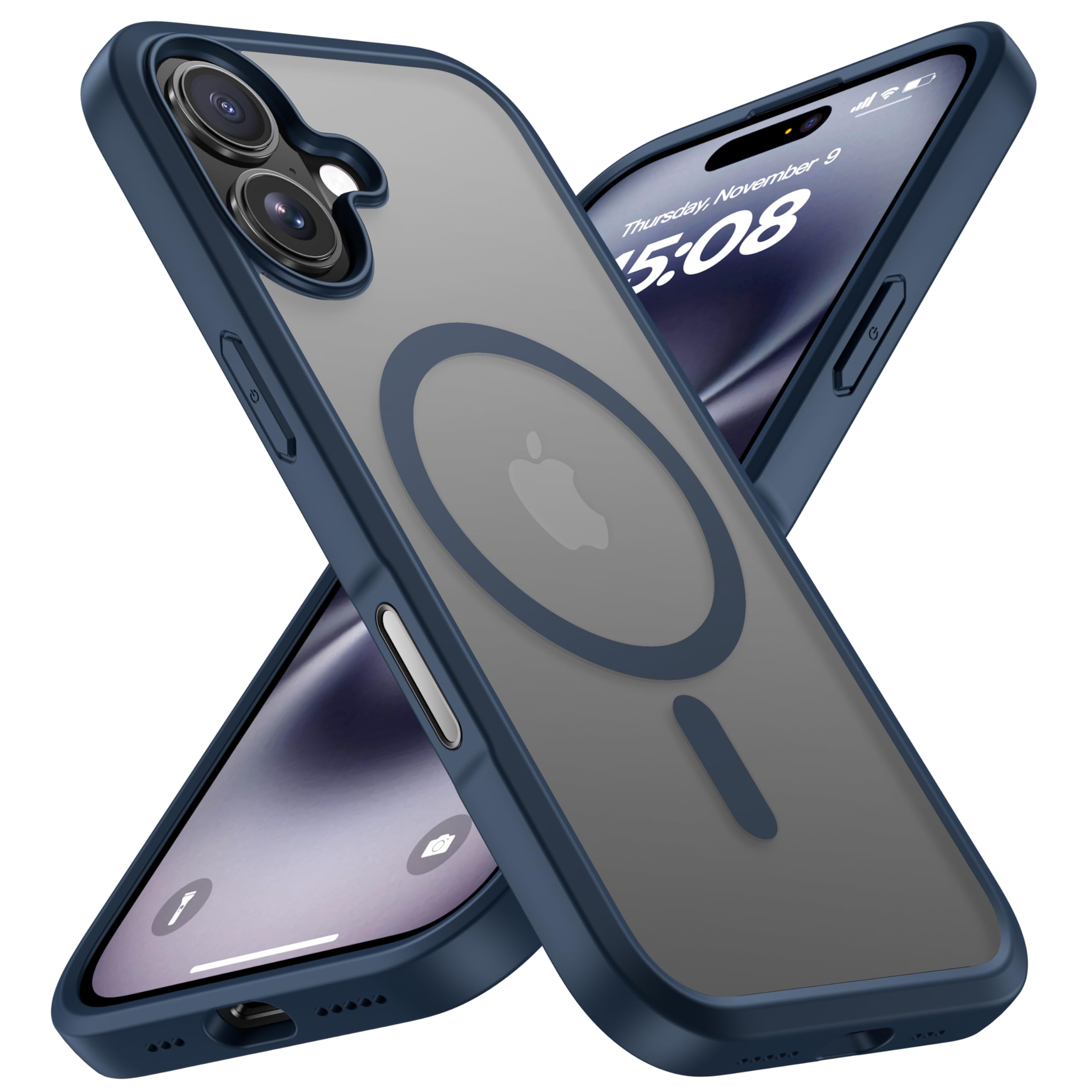 ImpactStrong Magnetic Guard for iPhone 16 Case [Camera Control Button] [Compatible with MagSafe] [Camera Protection] [16 FT Military Grade Drop Protection] Slim Translucent Cover, Navy Blue