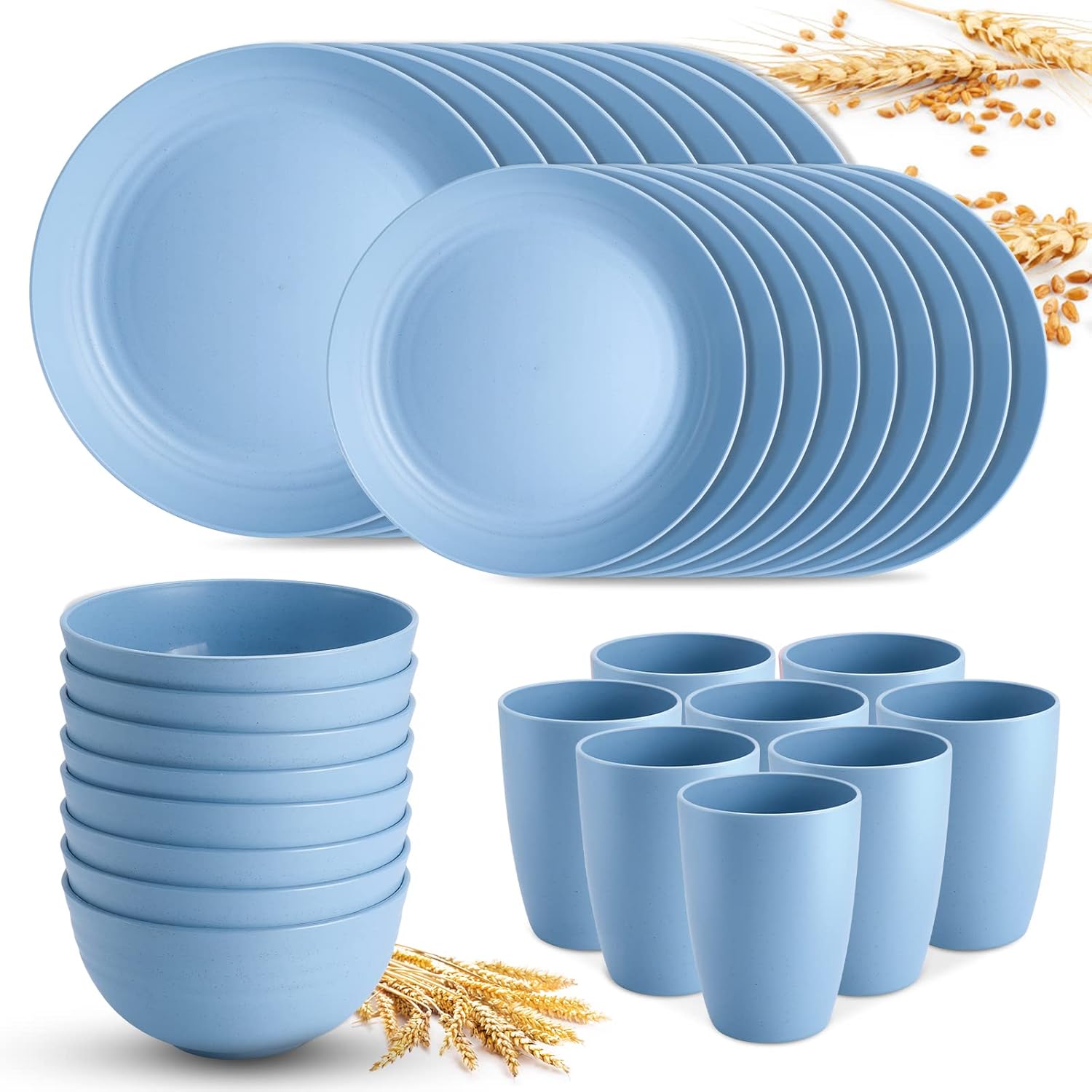 HANMFEI Wheat Straw Dinnerware Sets for 8 (32pcs), Plastic