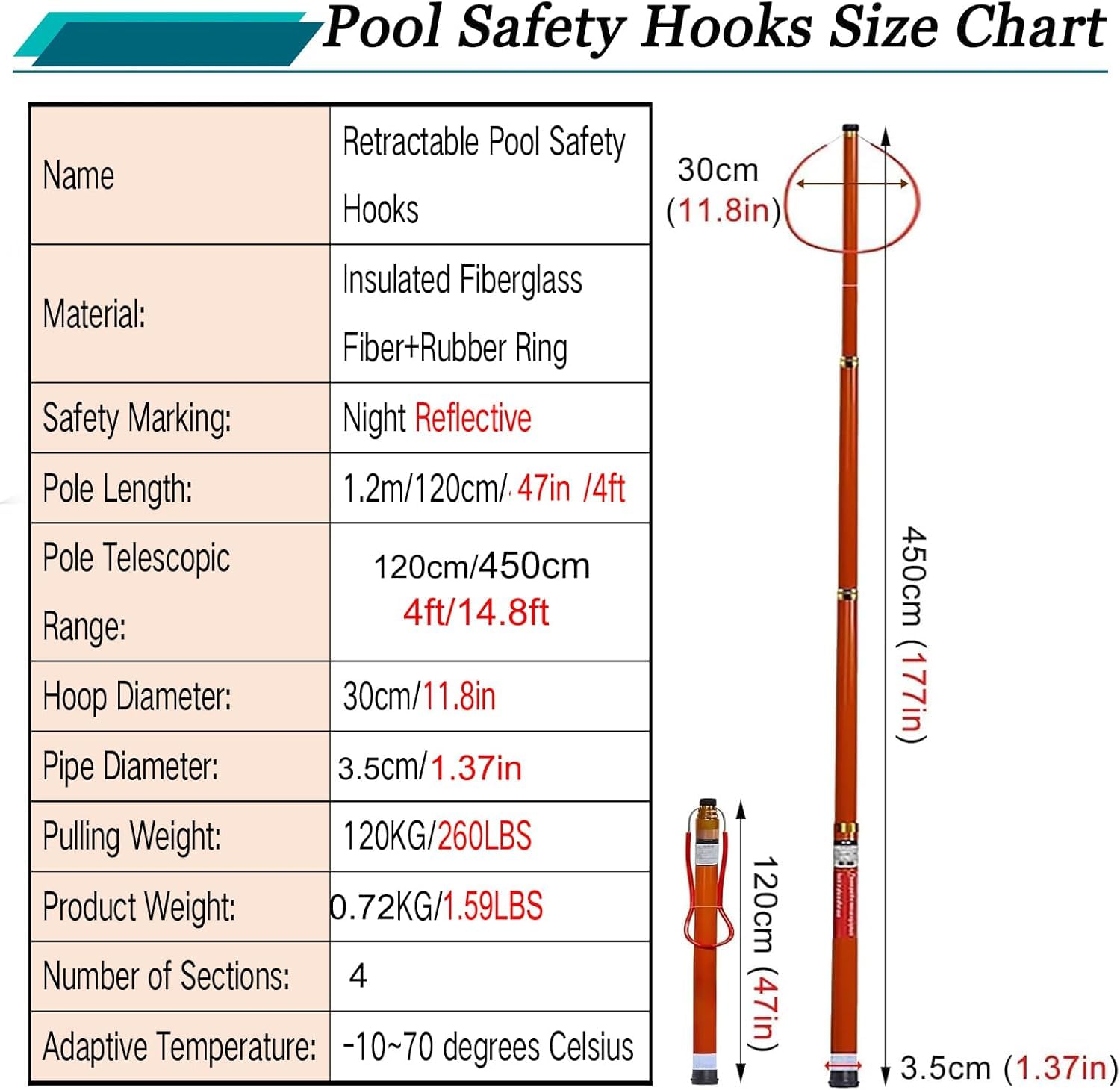 Gancho telescópico de Seguridad para Piscinas, pértiga de Rescate de Emergencia Ligera, pértiga de Rescate Especial para Yates/Clubes de natación/Playas, para Ayudar a Nadadores en apuros qu