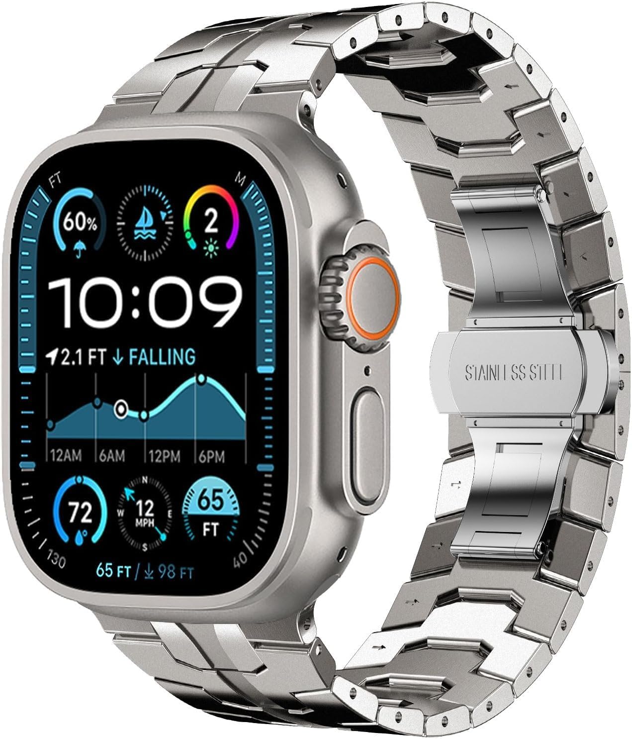 WINGLE Stainless Steel Bands for Apple Watch Band Ultra 3/2/1 Band Ultra 49mm Series 11 10 46mm 45mm 44mm 42mm SE 3/2/1 Series 9 8 7 6 5 4 3 2 Men, Classy Business Rugged Metal iWatch Bands, Titanium - Image 9