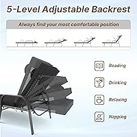 Vista 4 de Gotland Juego de tumbonas para patio al aire libre, sillón reclinable de ratán con respaldo ajustable, 3 piezas acolchadas para patio, tumbona
