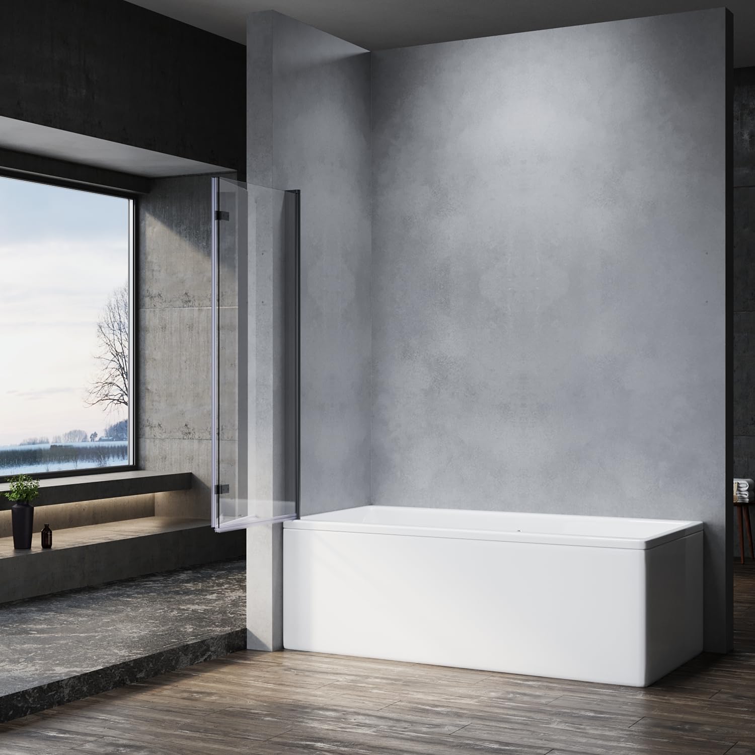 SONNI Box Vasca da Bagno 120x140cm, Di nero Parete Vasca con Dispositivo Pieghevole a 180 °, Vetro Trasparente 6mm Parete Vasca da Bagno Doccia