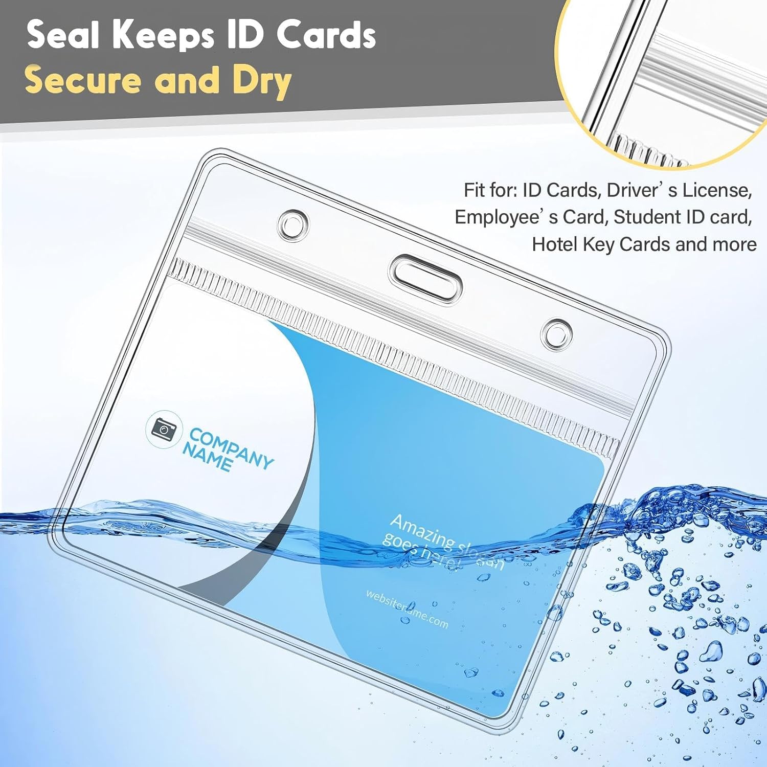 Marspark 500 Pieces Clear Plastic Horizontal Name Badge ID Card Holder with Waterproof Type Resealable Zip, 3.54 x 2.36 in, Transparent PVC Sleeve for Office Doctor Nurse 2026 Back to School Supplies