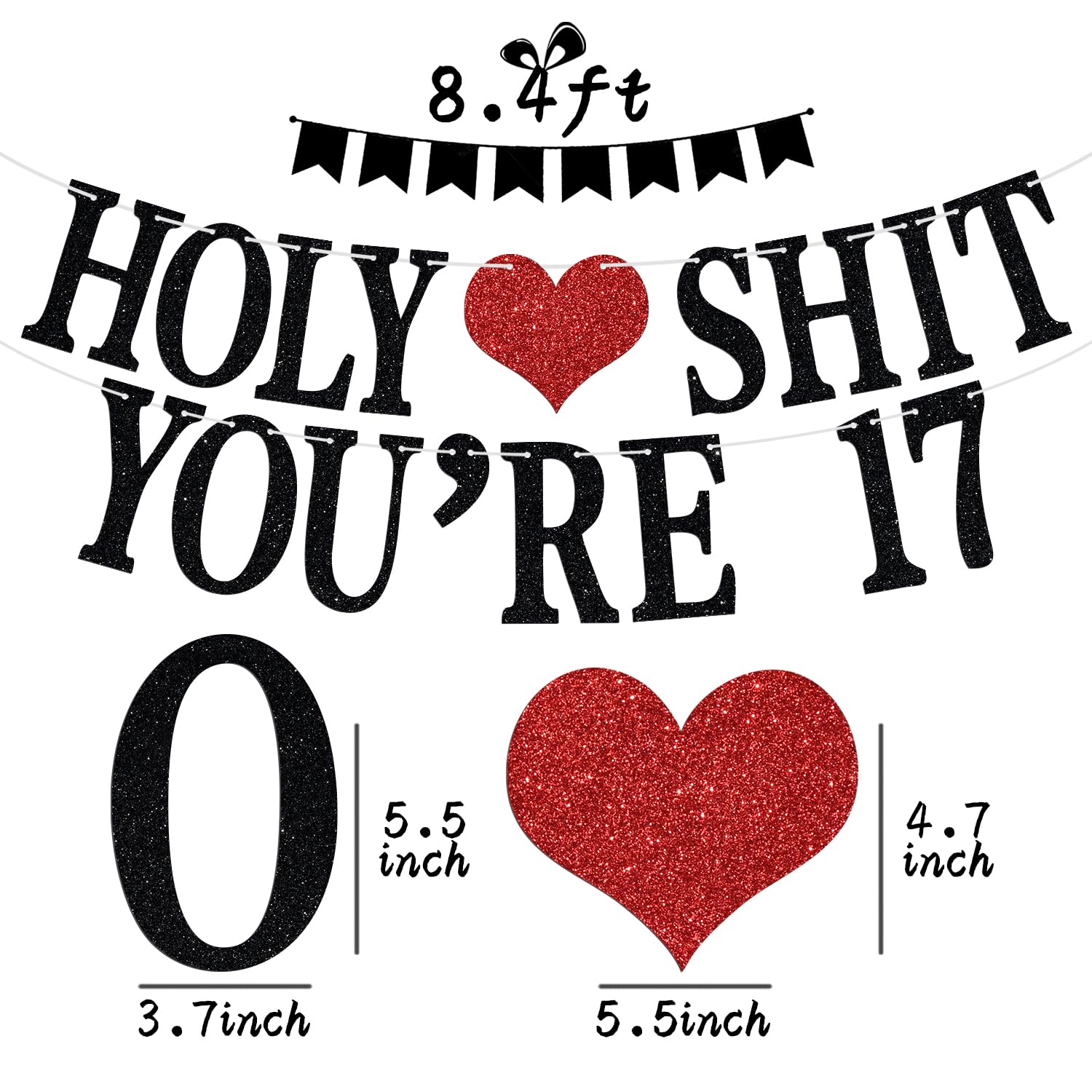 Holy Sh*t You're 17 Banner - Funny Happy 17th Birthday Bunting Sign, Young Sweet 17, Cheers to 17 Years, 17 Years Old Birthday/Anniversary Party Decorations Supplies for Boy Girl