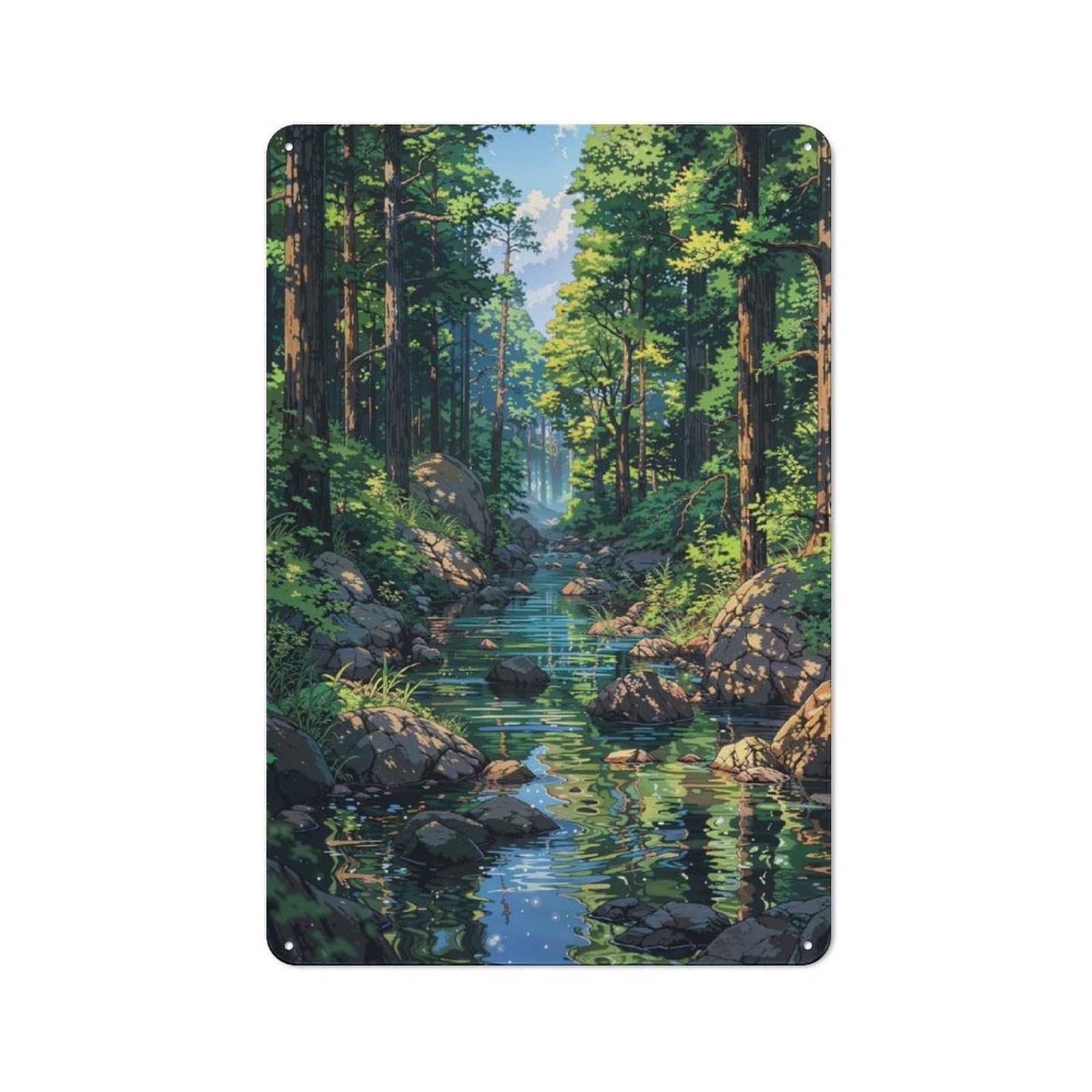 Junmoney Anime River Forest Fantasy For Garden Room Or Summerhouse, Rustic Tin Sign 30X20cm, Tin Sign Wall Decor For Garden Rooms And Summerhouses