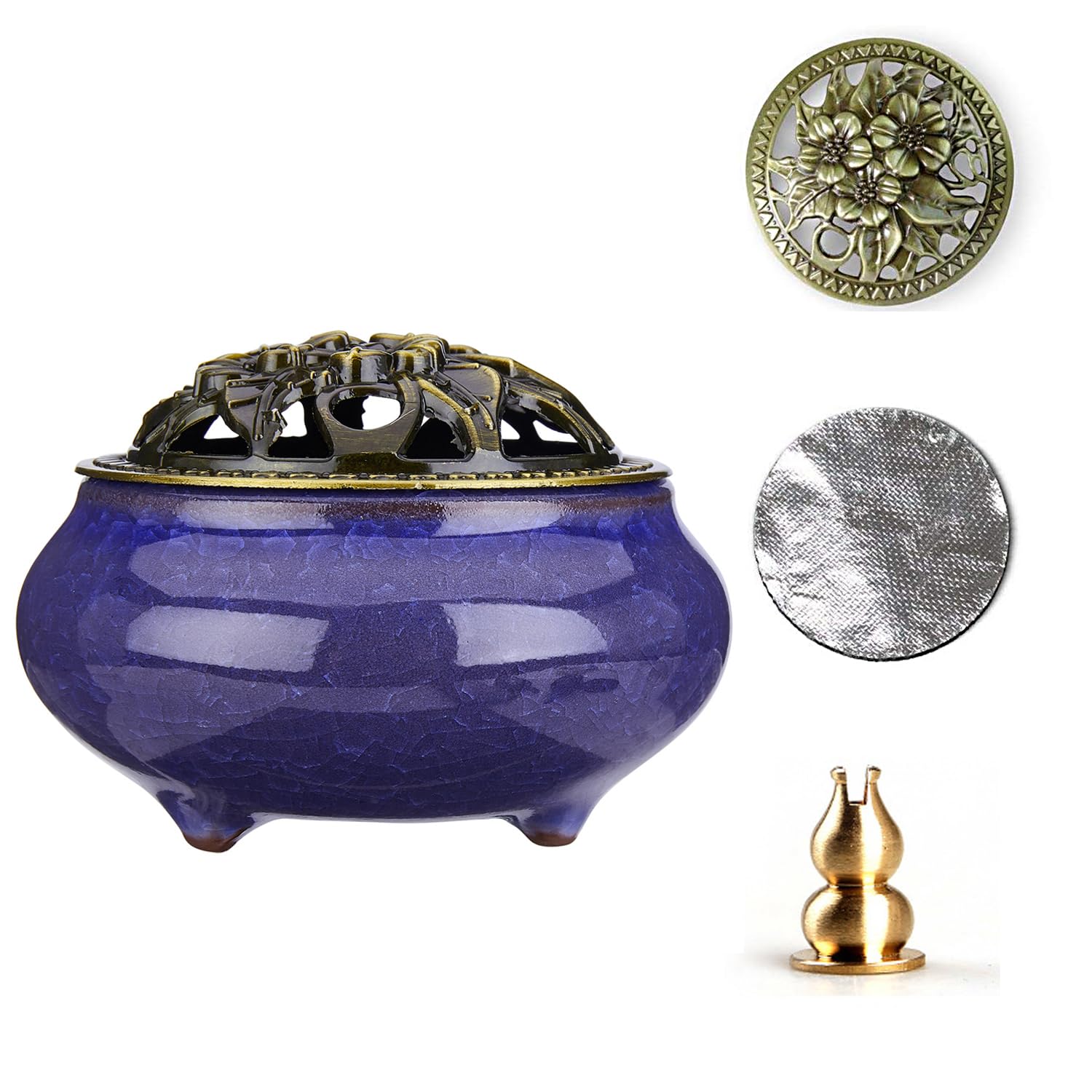 Amazon.co.jp: MISTHO セラミック香炉 銅の蓋付き 金属香ホルダー付き