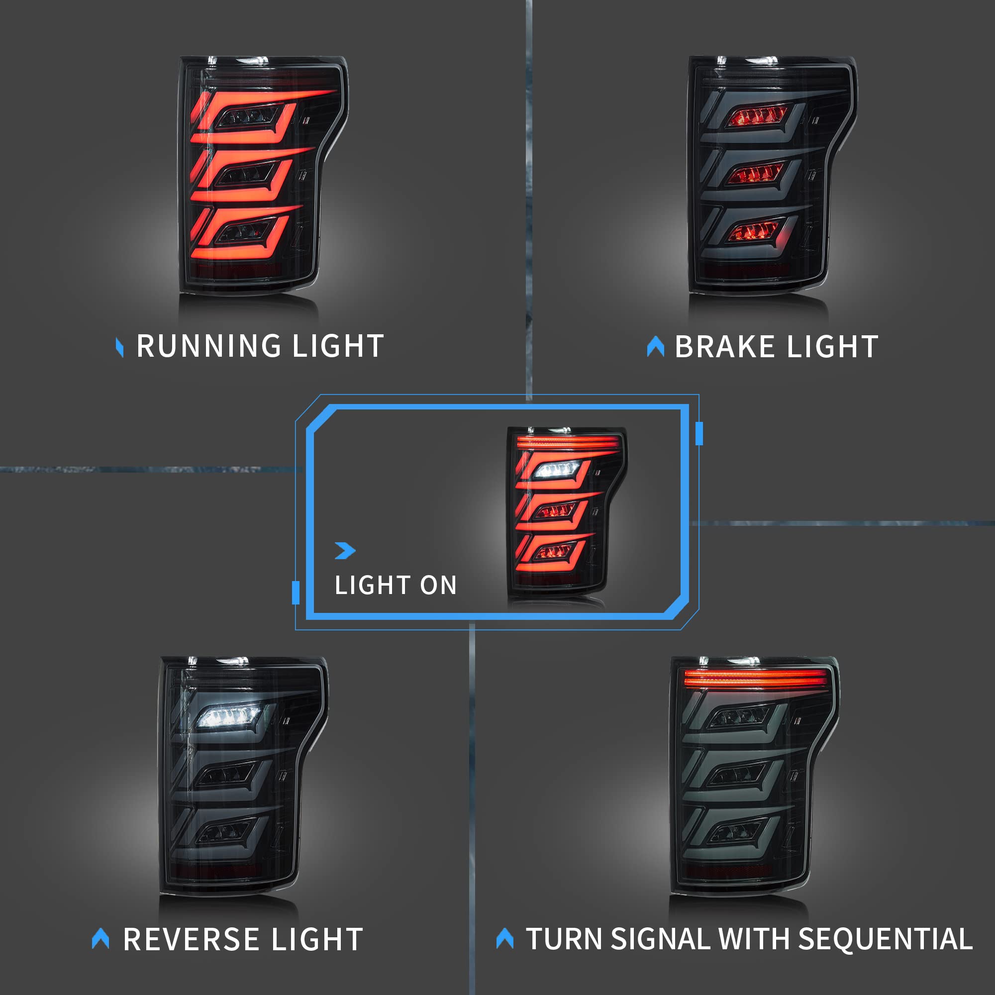 VLAND Led Tail lights Compatible with Ford F-150 2015-2020 Factory Halogen Pickup Truck (Not Fit a XLT/Lariat and Factory w/BLISS or LED Version) w/Red Turn Signal w/Animation Smoke Lens