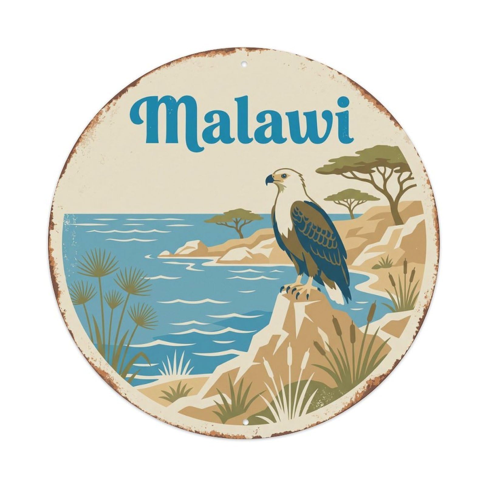 Malawi Fish Eagle Lake Shore Vintage Metal Tin Sign Plaque Wall Decor for Cafe, Club Bar, Office, Garden Metal Poster 8x8Inch