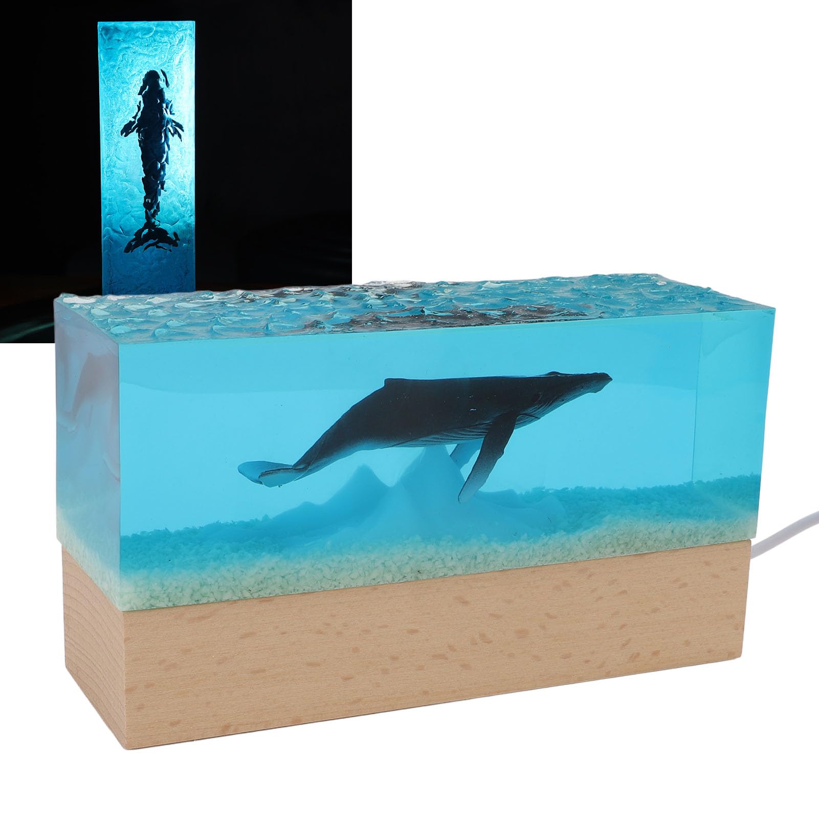 TOPINCN Kunstharz-Ozean-Nachtlicht, Handgefertigte Unterwasserwelt mit Buckelwalen, Eisige Meereslandschaften, USB-betriebene LED-Schreibtischlampe für Schlafzimmer-Dekoration,