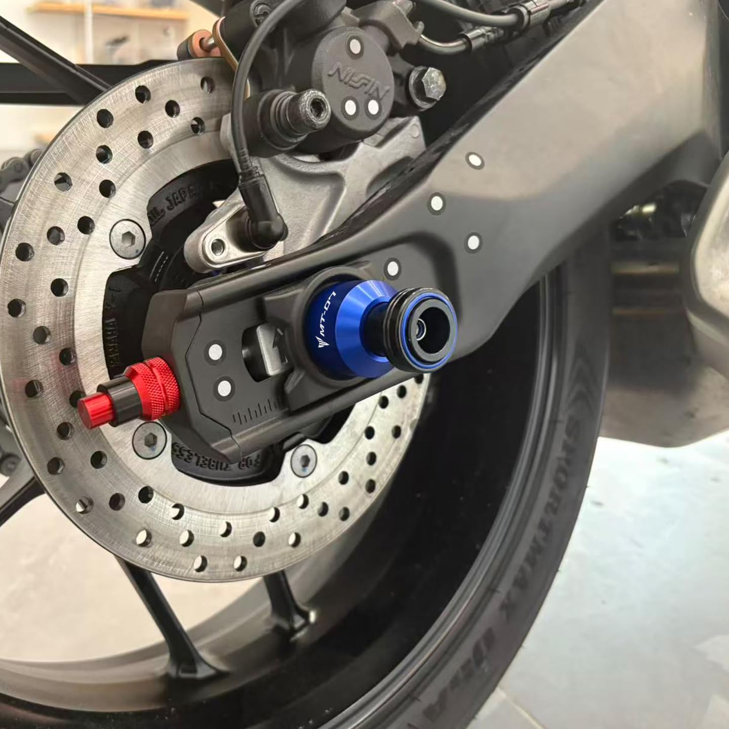 Per Yamaha MT07 MT 07 MT-07 FZ07 2014-2024 2025 2026 moto asse posteriore crash con braccio oscillante Spool Stand Slider (blu)
