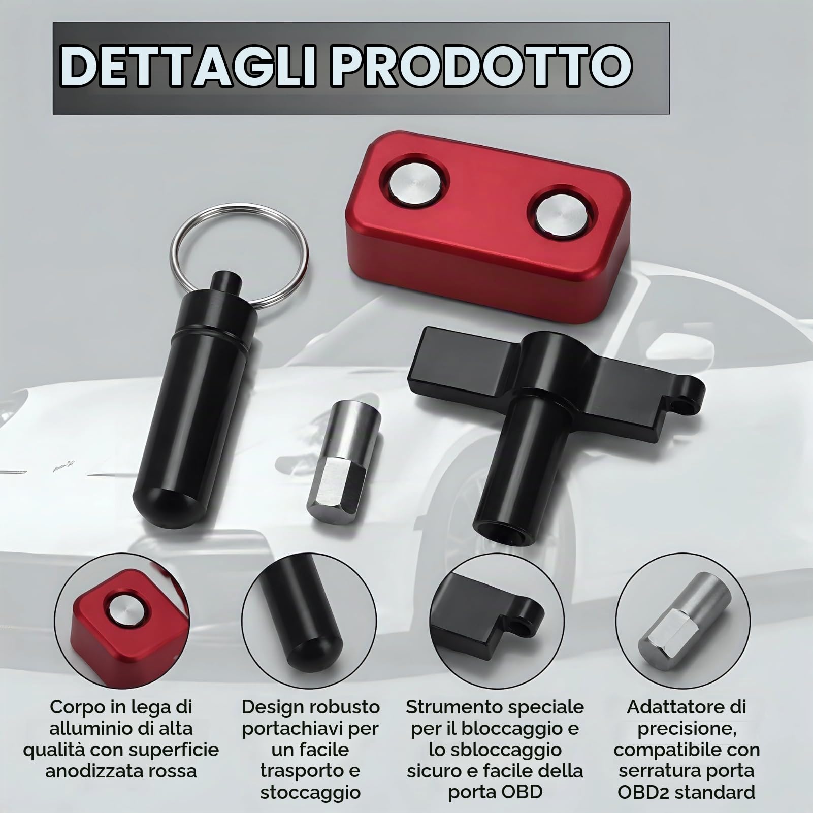 Blocco Porta OBD2, Protezione Antifurto in Metallo Interfaccia OBD fideiussione con Strumento di Rimozione Dedicato, per Auto SUV Camion