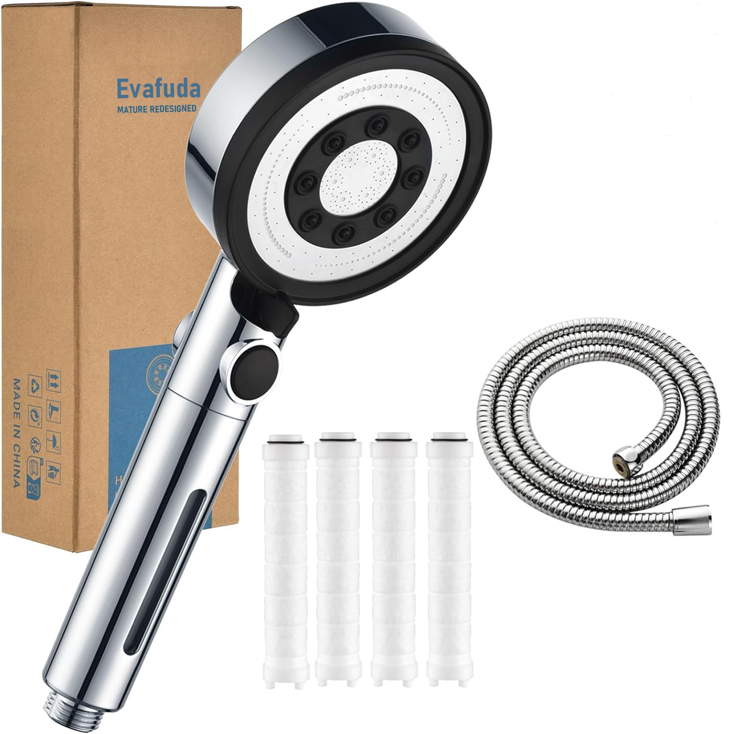 filtered shower head with handheld,High Pressure 5-mode,Stainless Steel Hose,ShowerHead with ON/OFF Switch for Pets Children Bath-4 layer cotton Filter Removes Chlorine for Dry Hair& Skin