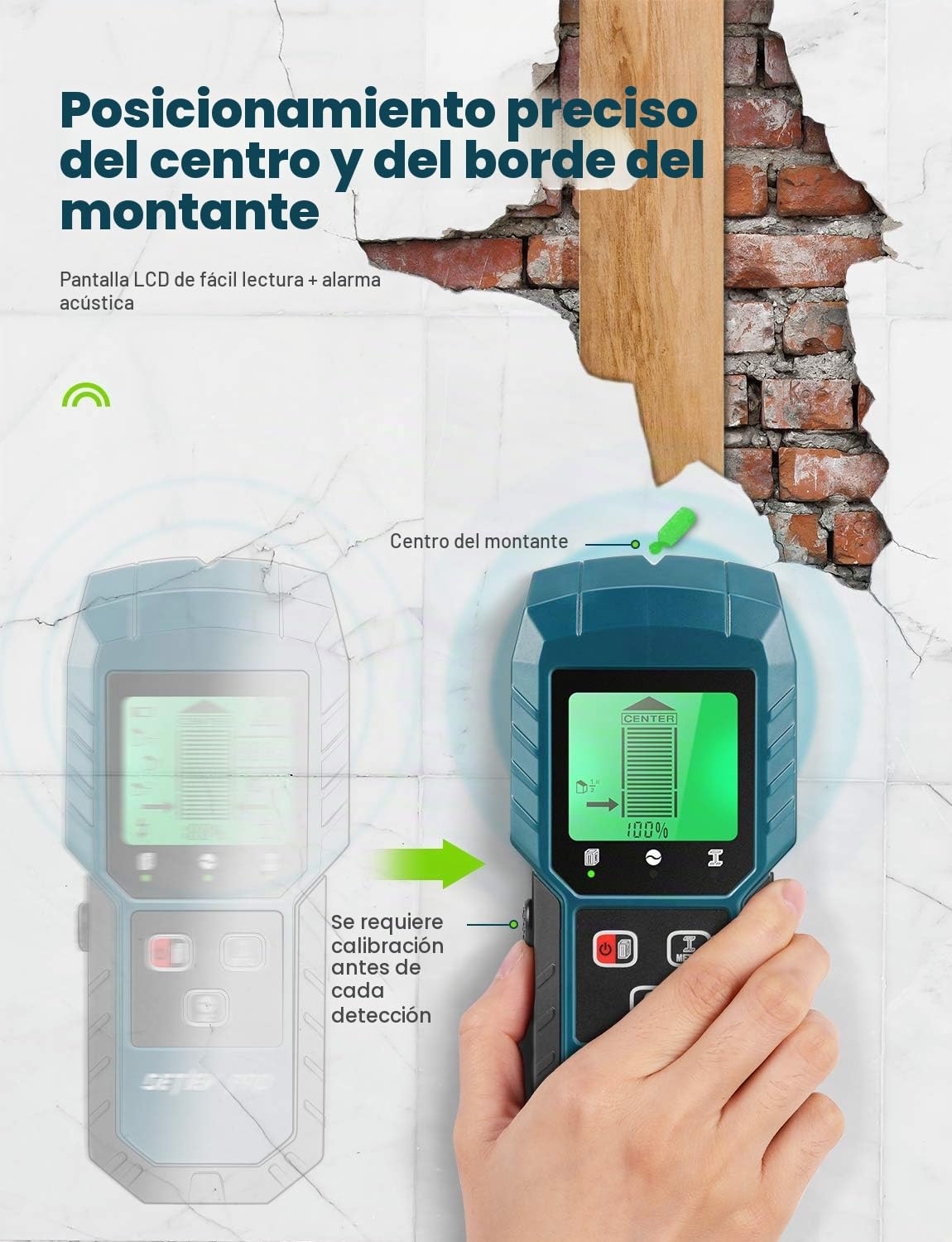 Detector digital 5 en 1 de tubos y cables de CA eléctricos, pantalla LCD, alerta sonora, madera/metal/magnético o no
