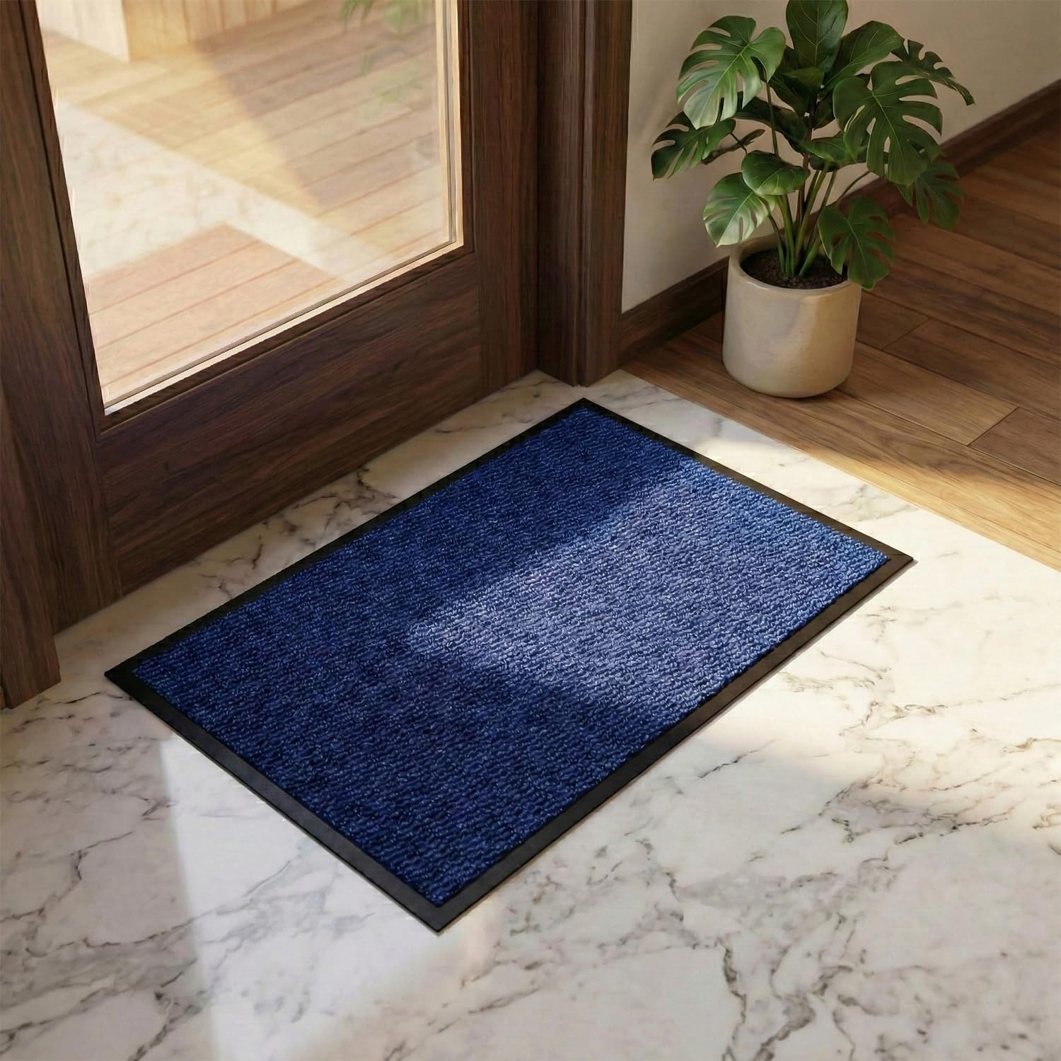 Fit Even Sunny Indoor & Outdoor Doormat – Washable Heavy Duty Welcome Mat for Outside & Inside Floors, Non-Slip Rubber Backed Mats for Entrance, Garden, Patio & Kitchen (Blue, 60x90 cm) — image 1