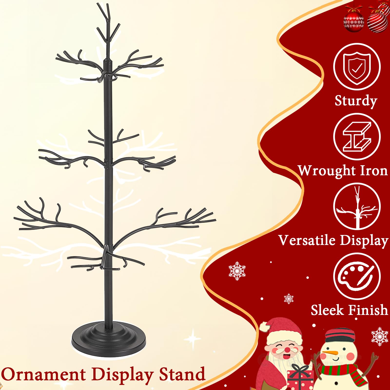 Metall-Ornament-Baum, schwarzer Weihnachtsschmuck-Ständer für Display, 55,9 cm, blanker Baum, Silhouette, Ornamente, Aufhänger, Ständer, 3-stöckige Drahtausstellungen, Bäume für