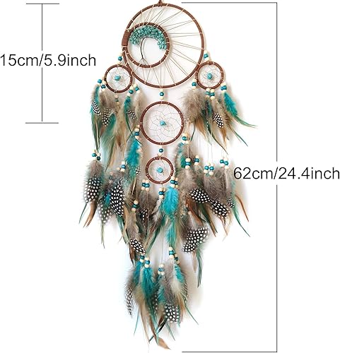 Miniatura 2 de Atrapasueños grande azul y marrón, decoración de pared de árbol de la vida de cristal, atrapasueños hecho a mano, plumas, atrapasueños, adorno