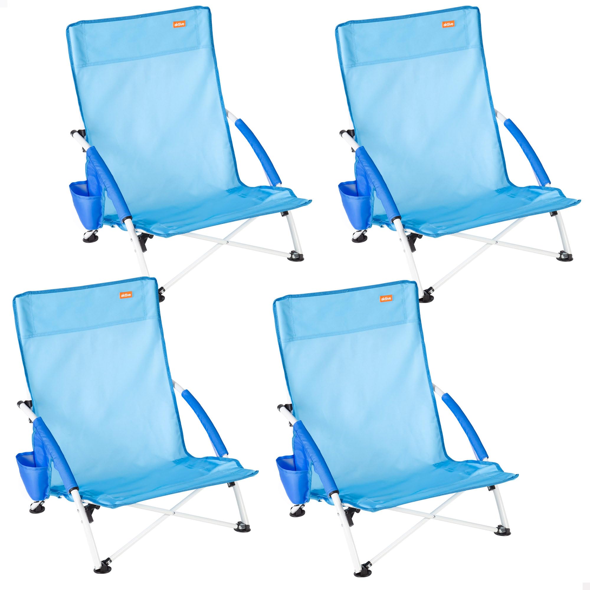 AKTIVE Lot de 4 chaises de Plage, 50 x 49 x 66 cm, Orange, chacune supporte 110 kg, siège Bas 20 cm, Anti-retournement, Pliage Compact, Sac avec poignée Incluse, sans Tube Avant, Dessous de Verre