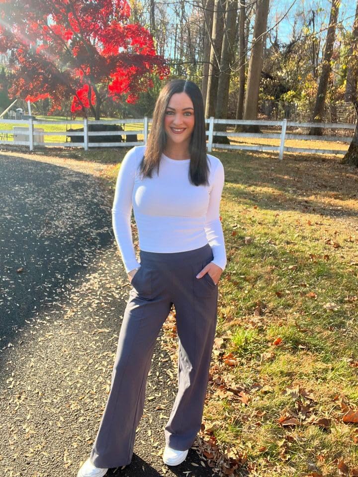 AFITNE Womens Wide Leg Pants High Waisted Business Casual Pants 29"/31" Pull On Dressy Yoga Lounge Trousers - Image 3