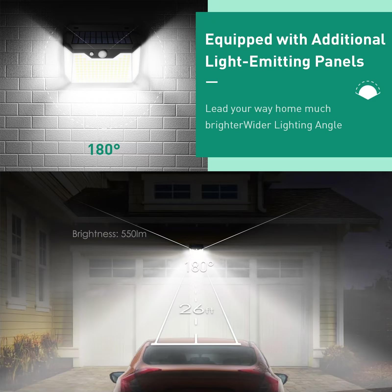 Philosun Lampada Solare da Esterno con Sensore di Movimento, Faretto LED da Esterno Solare 270°Illuminazione, Luci Solari da Giardino Potenti per Patio, Garage 4 Pezzi, Blanc Froid