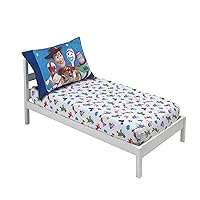 Vista 5 de Disney Toy Story 4 - Blue, Green, Red & White 2 Pack Toddler Fitted Crib Sheet & Standard Size Pillowcase Set, Blue, Green, Red, White