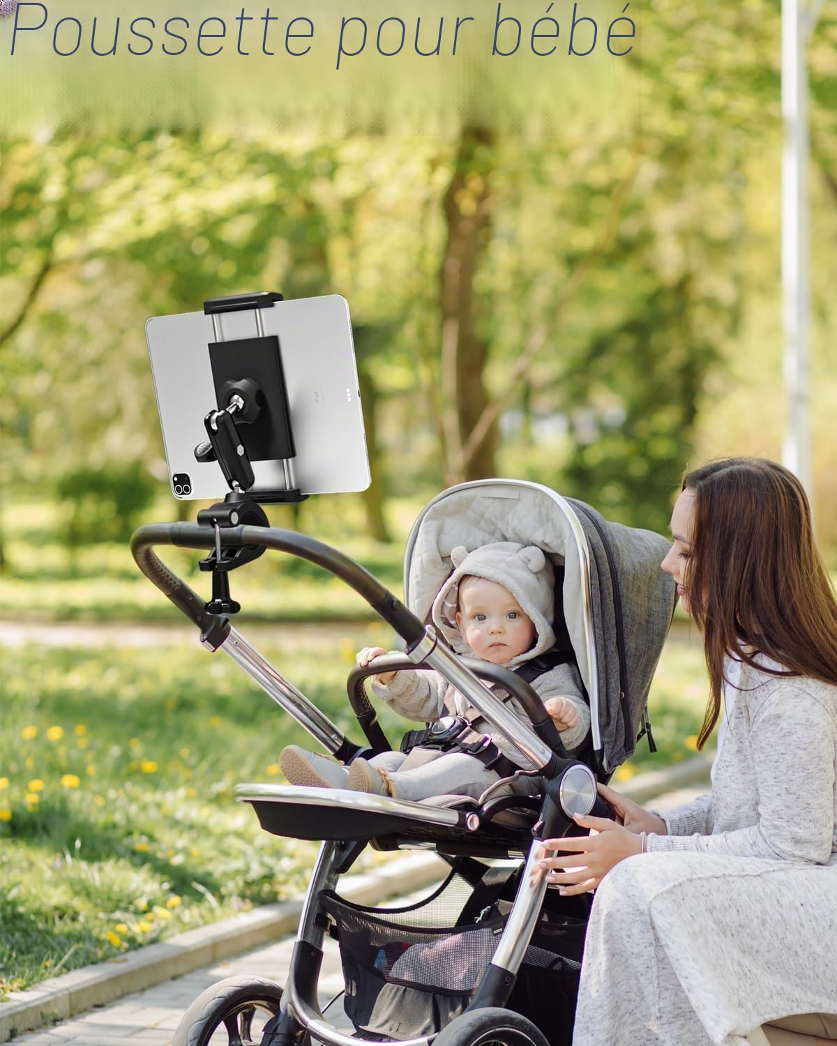 Support de tablette de vélo, support de tablette de vélo super stable avec bras en métal, support de téléphone de scooter réglable à 360 degrés pour iPad Pro Air Mini, iPhone, Galaxy