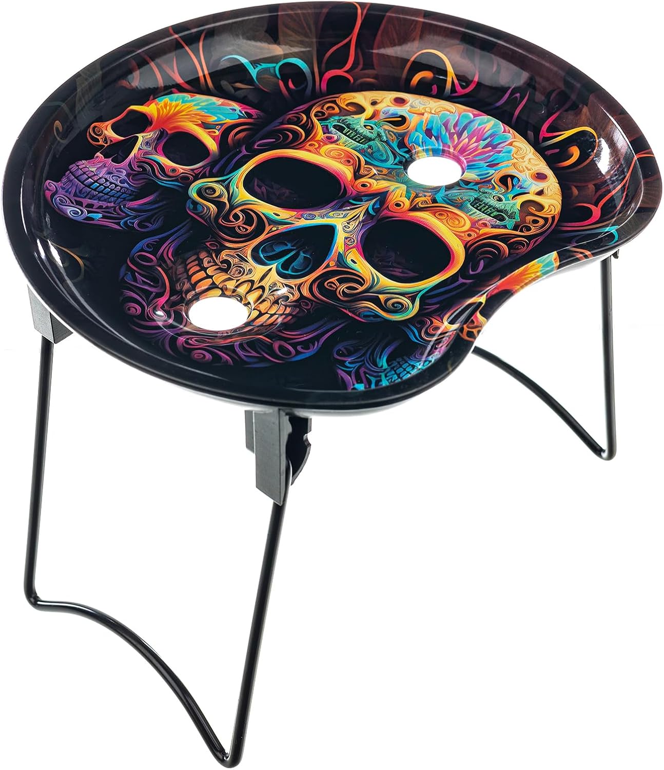 Portable Rolling Tray Metal Plate 7.25"x6.5" with Cones Loader for Foldable Stand Cone Filler to Tin Roll Plate Skull Colorful