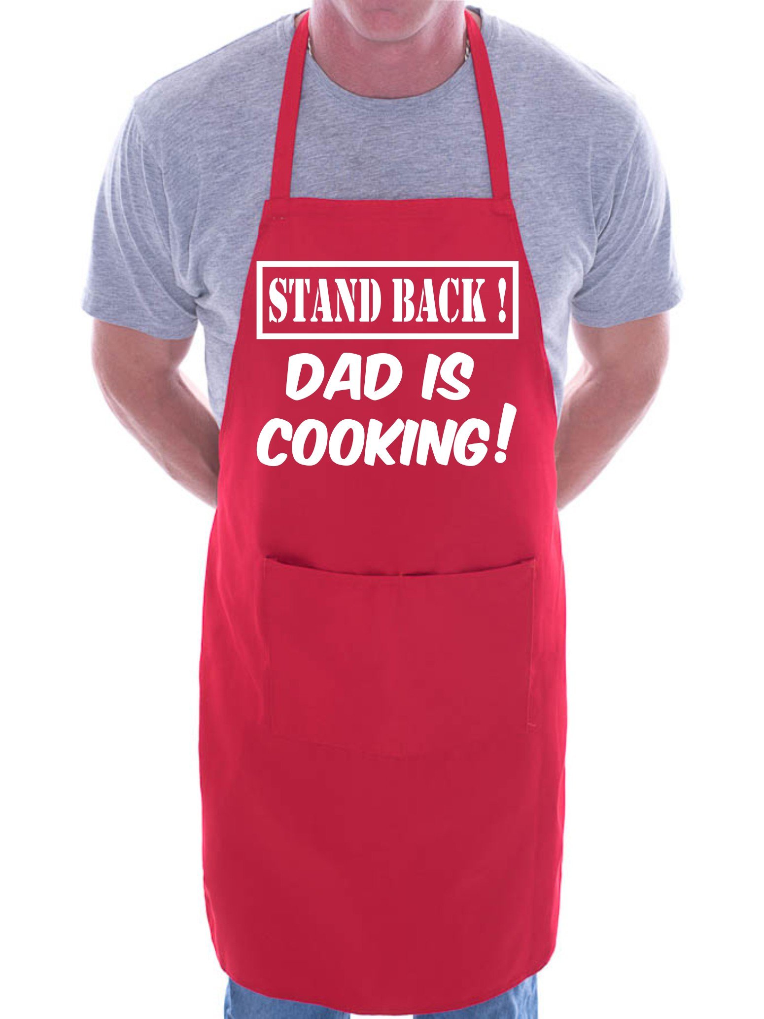 Print4u Men's Red Stand Back Dad Is Cooking Fathers Day Bbq Cooking Novelty Apron